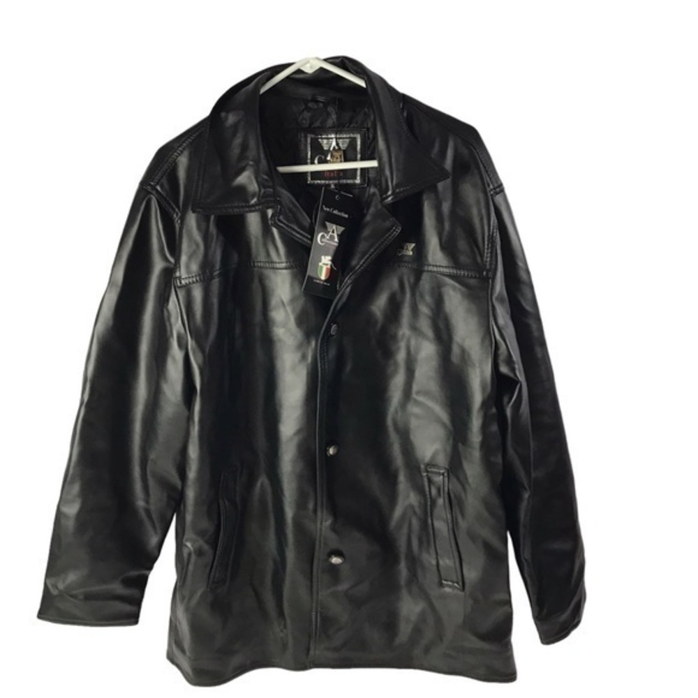 NWT Mens A Collezioni Italia Black Full Zip Faux Leather Jacket size XL